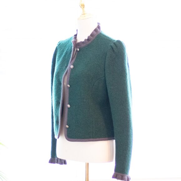 Vintage Kenneth Gordon New Orleans 100% Wool Emerald Green Sweater Jacket Size L - Picture 2 of 16